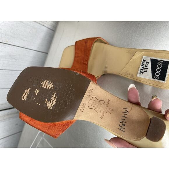 Vintage PAUL MAYER Moods Vero Cuoio Leather Kitten Heels Spain Size 7 Orange Y2K - Picture 5 of 5